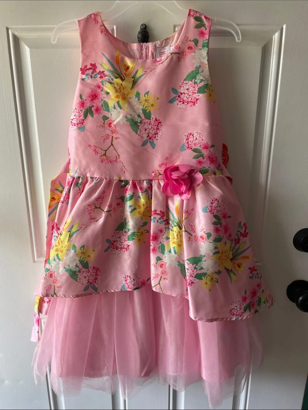 Girls Pink Floral Tiered Tulle Dress